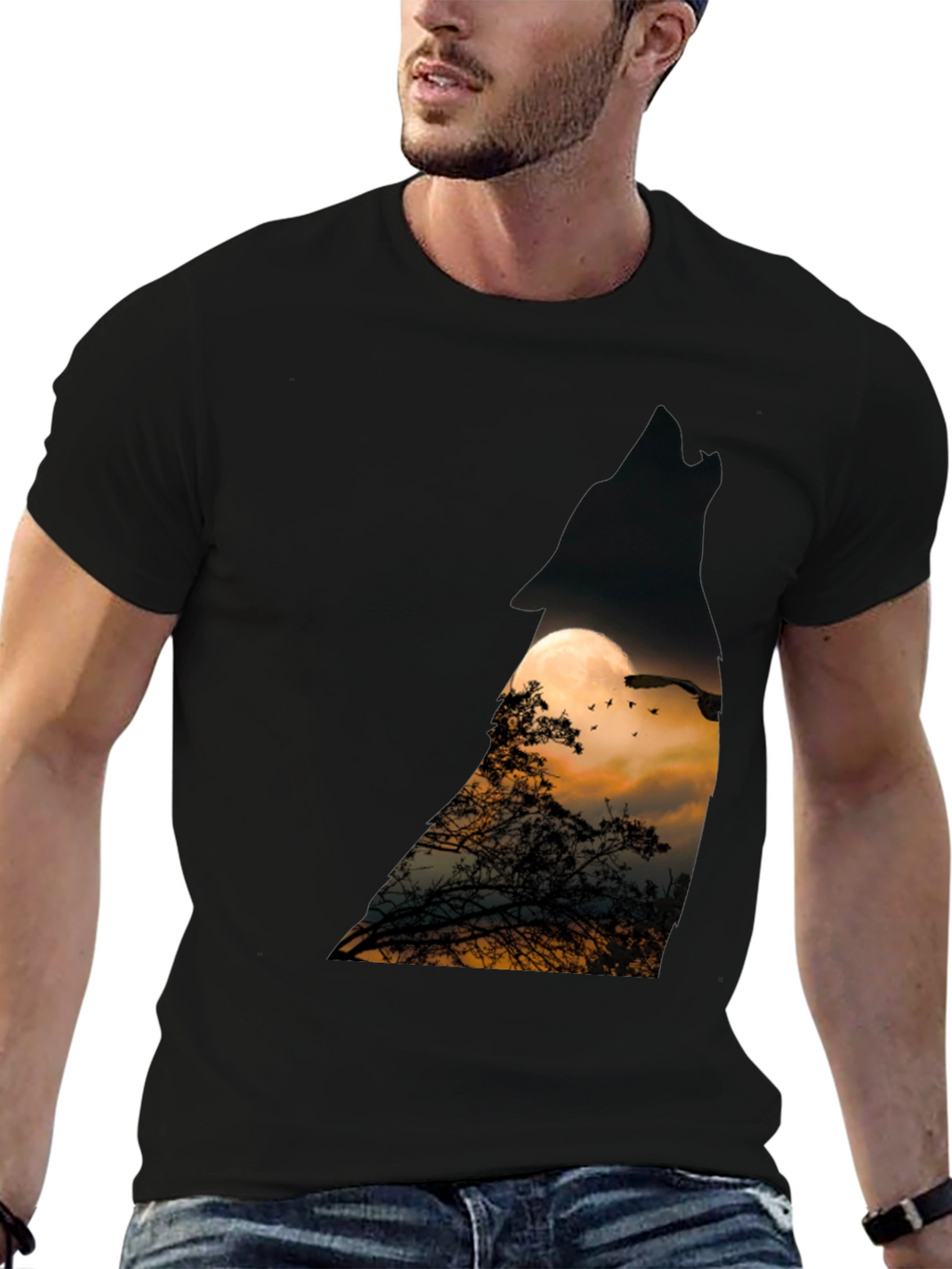 Wolf Moon T-Shirt - Mens Black Tee