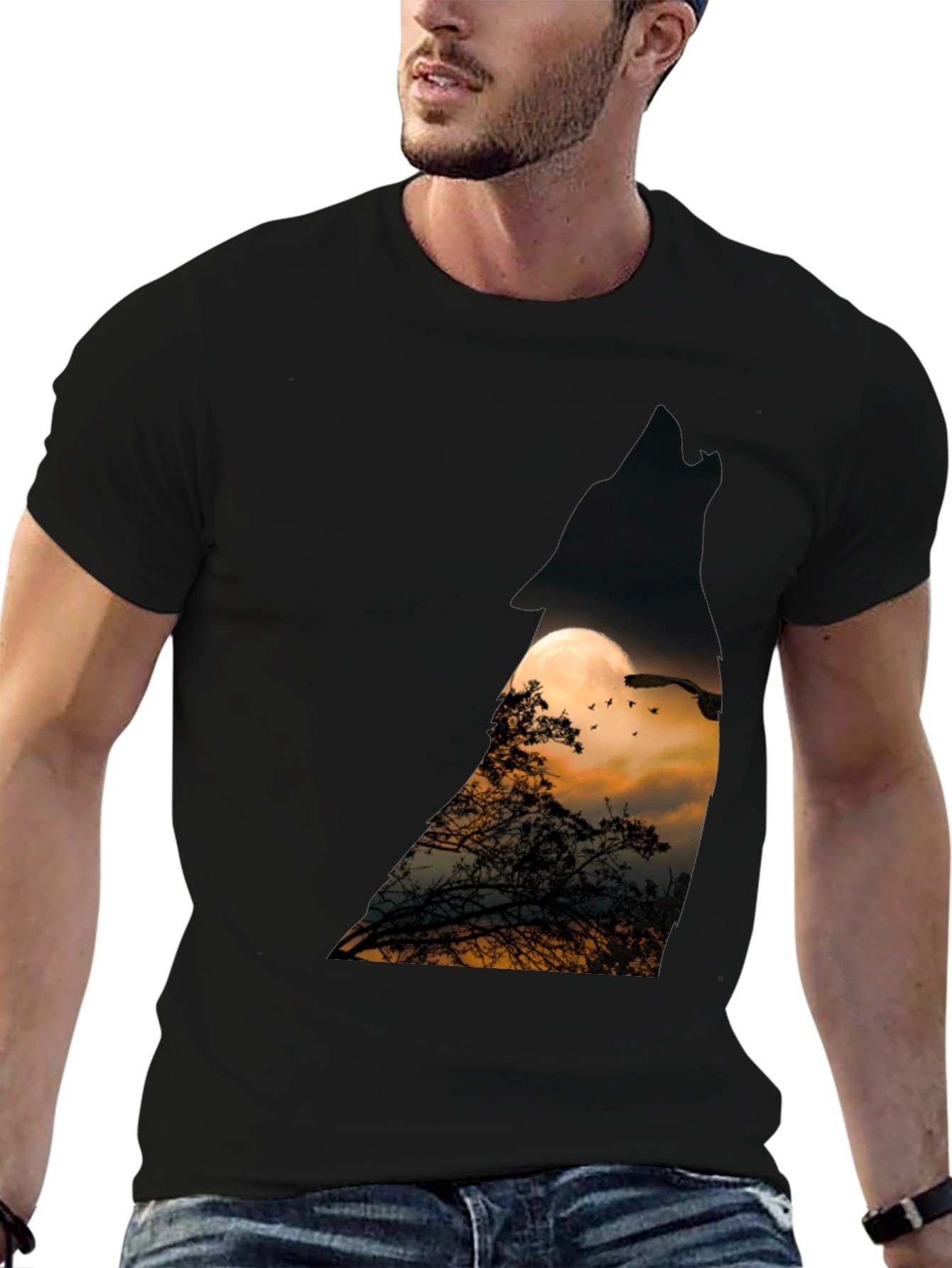 Wolf Moon T-Shirt - Mens Black Tee