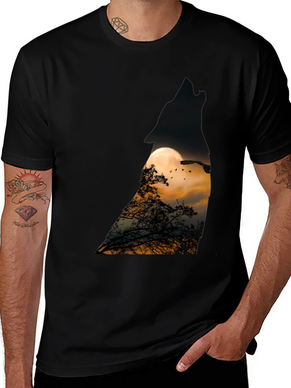 Wolf Moon T-Shirt - Mens Black Tee