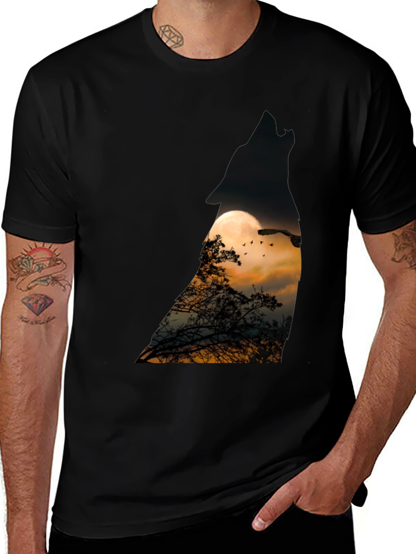 Wolf Moon T-Shirt - Mens Black Tee