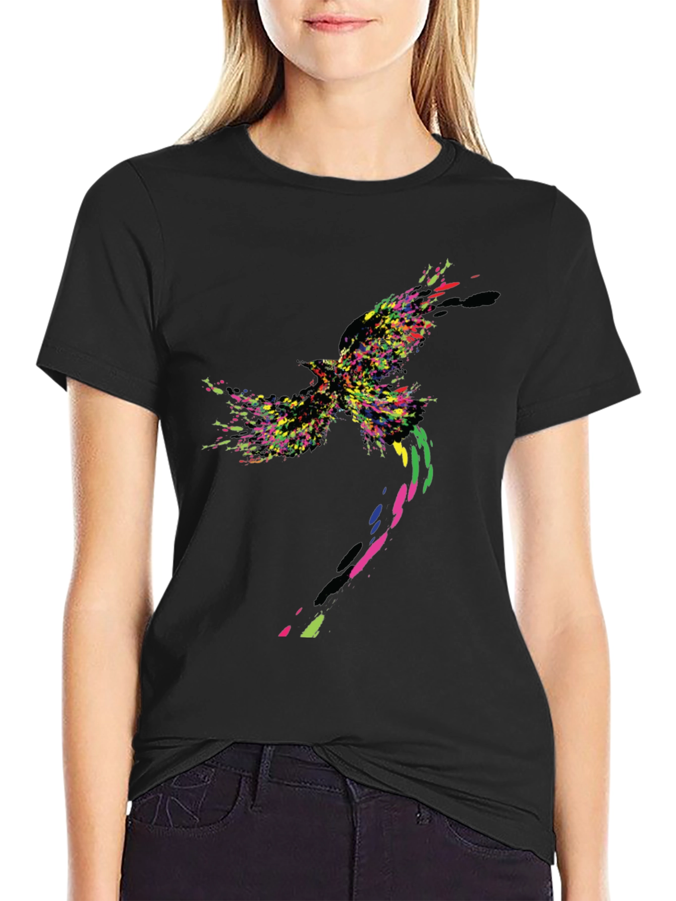 Abstract Bird Graphic Black T-Shirt