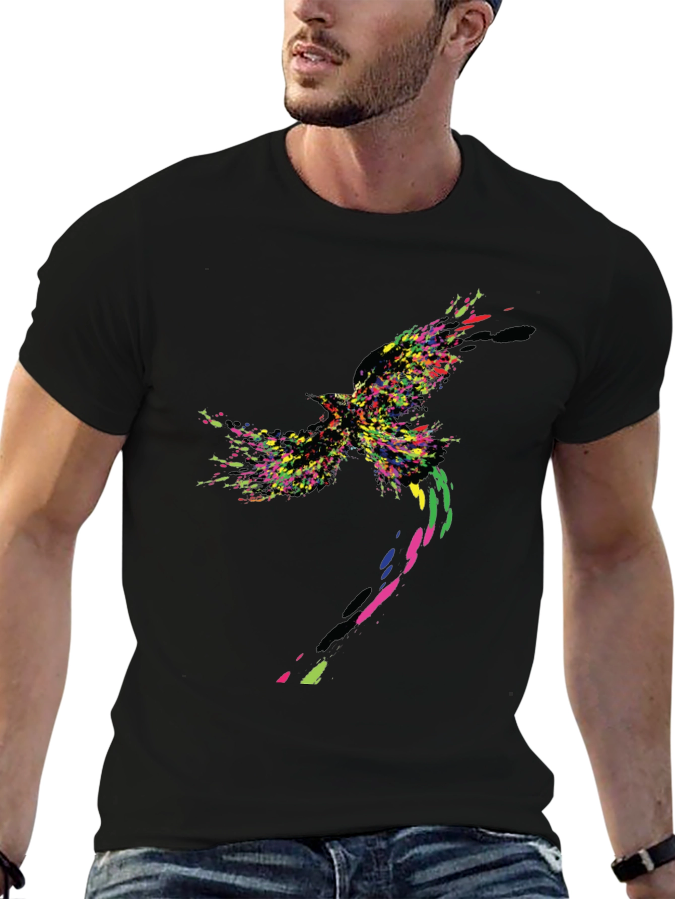 Abstract Bird Graphic Black T-Shirt