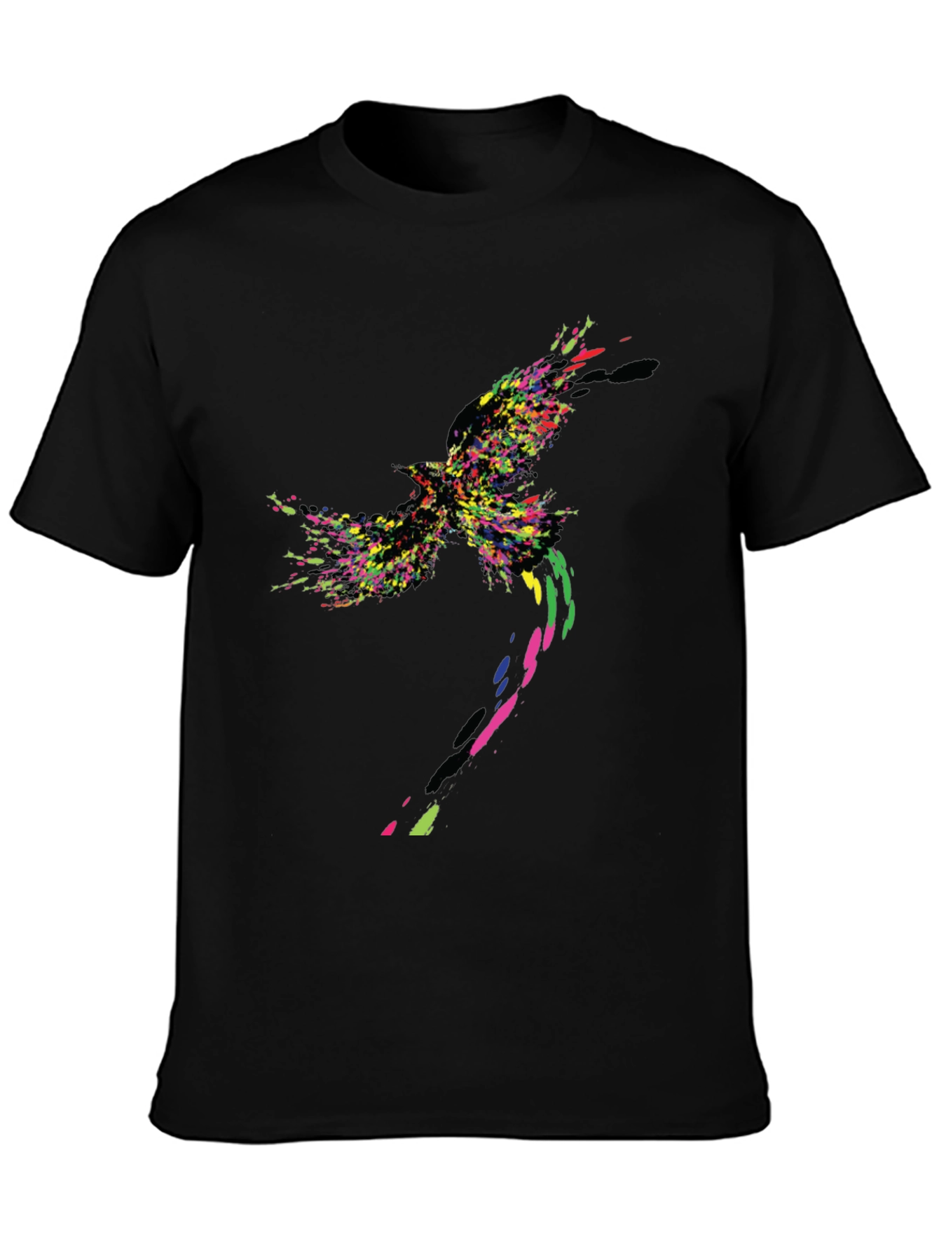 Abstract Bird Graphic Black T-Shirt