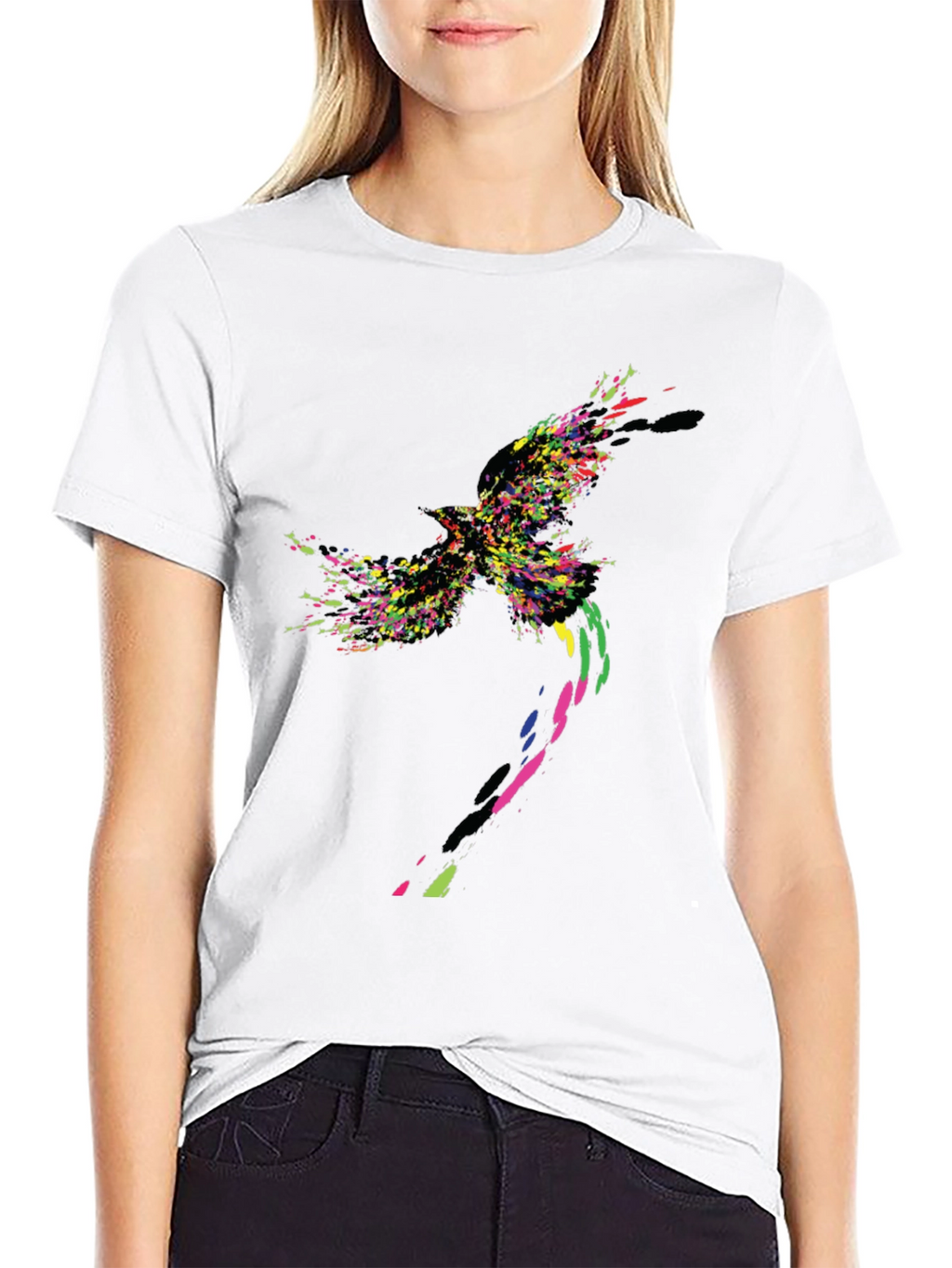 Abstract Bird Graphic Black T-Shirt