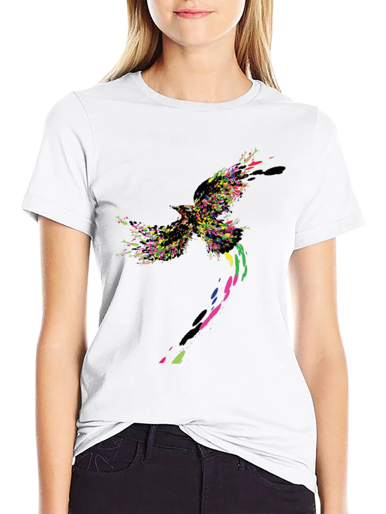 Abstract Bird Graphic Black T-Shirt