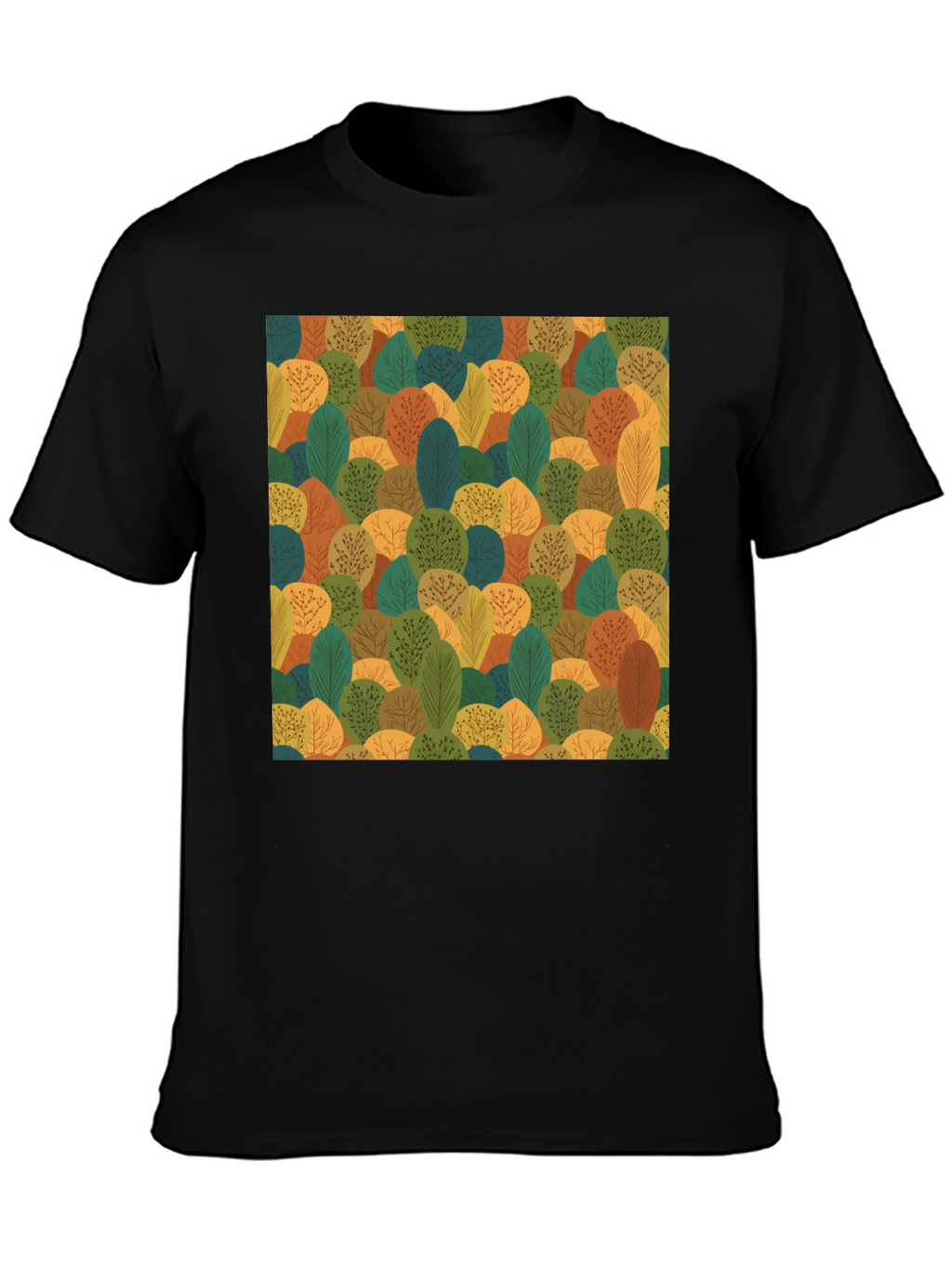 Nature Pattern Black T-Shirt