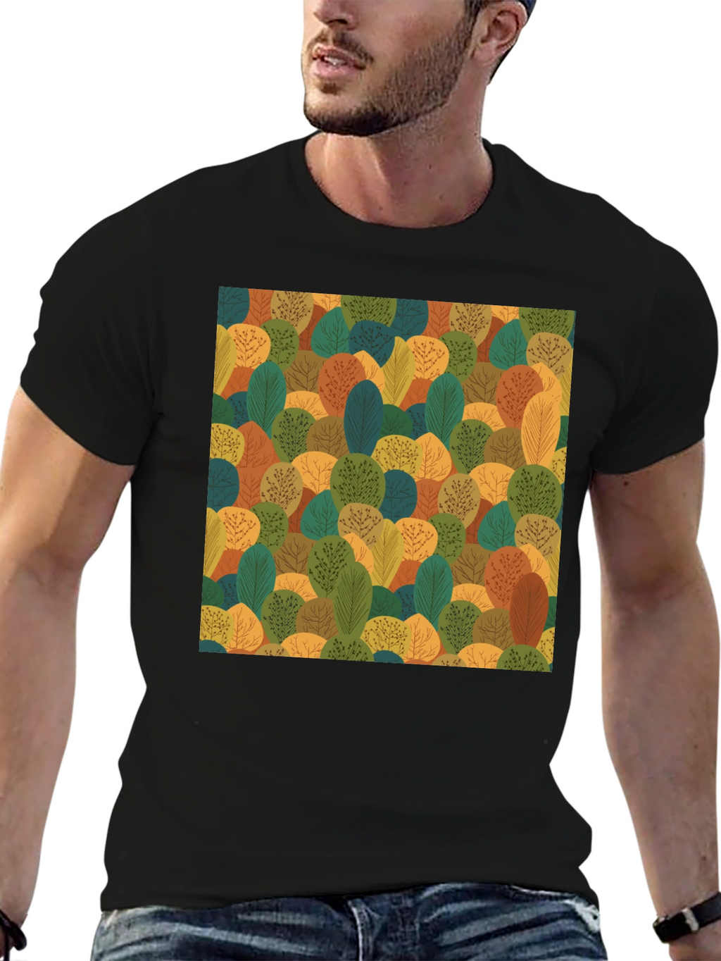 Nature Pattern Black T-Shirt