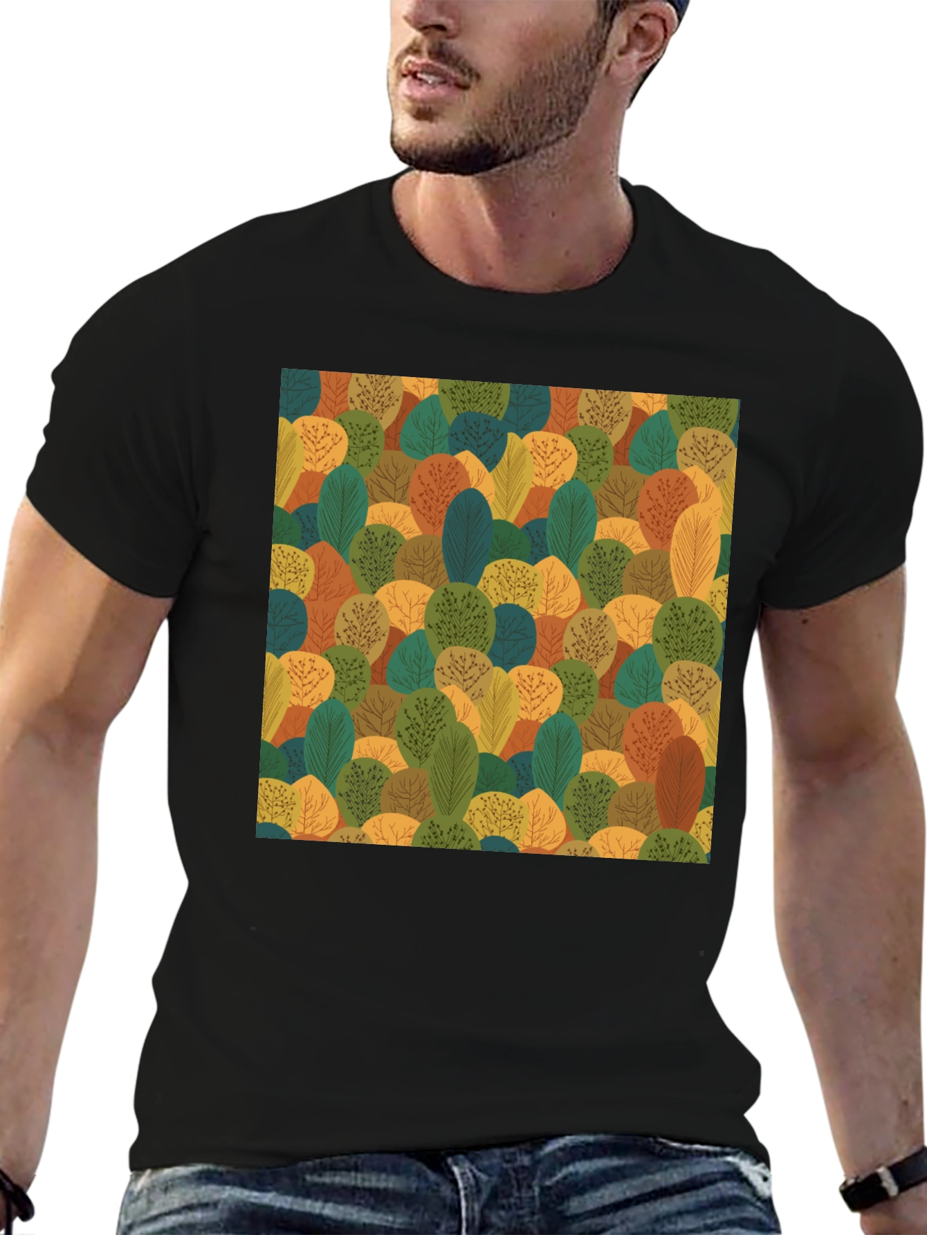 Nature Pattern Black T-Shirt