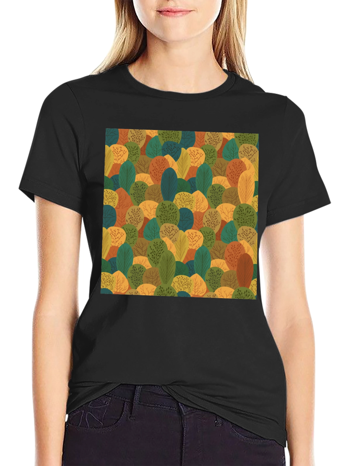 Nature Pattern Black T-Shirt