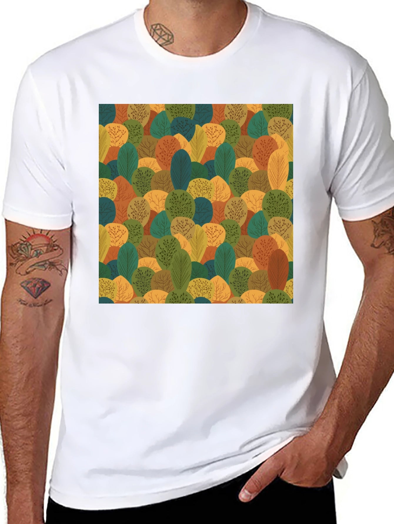 Nature Pattern Black T-Shirt