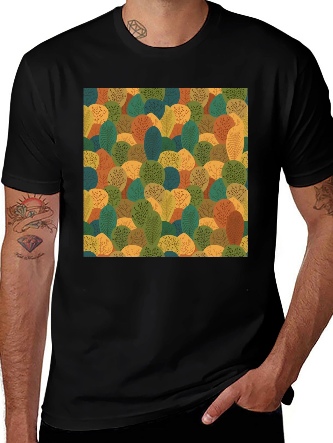 Nature Pattern Black T-Shirt