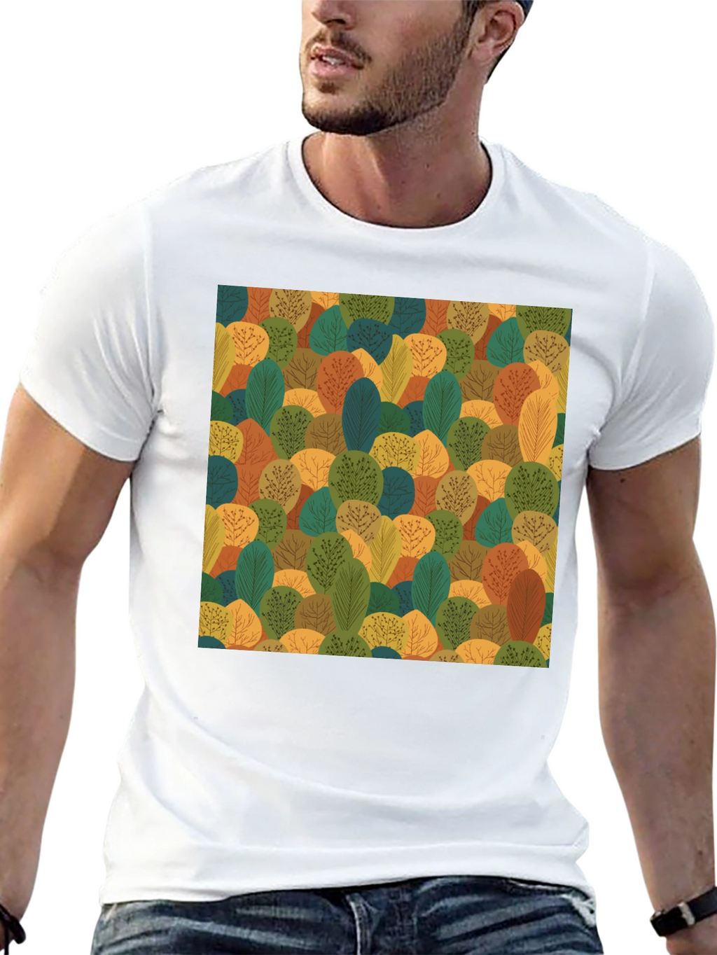 Nature Pattern Black T-Shirt