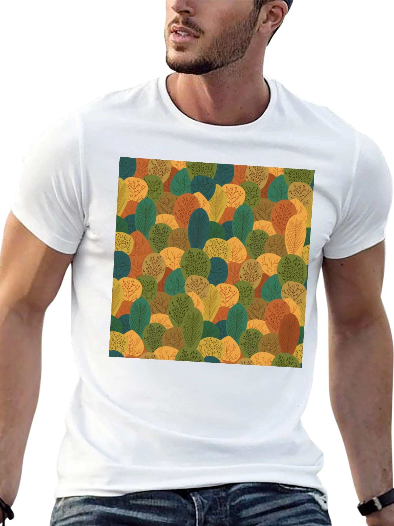 Nature Pattern Black T-Shirt