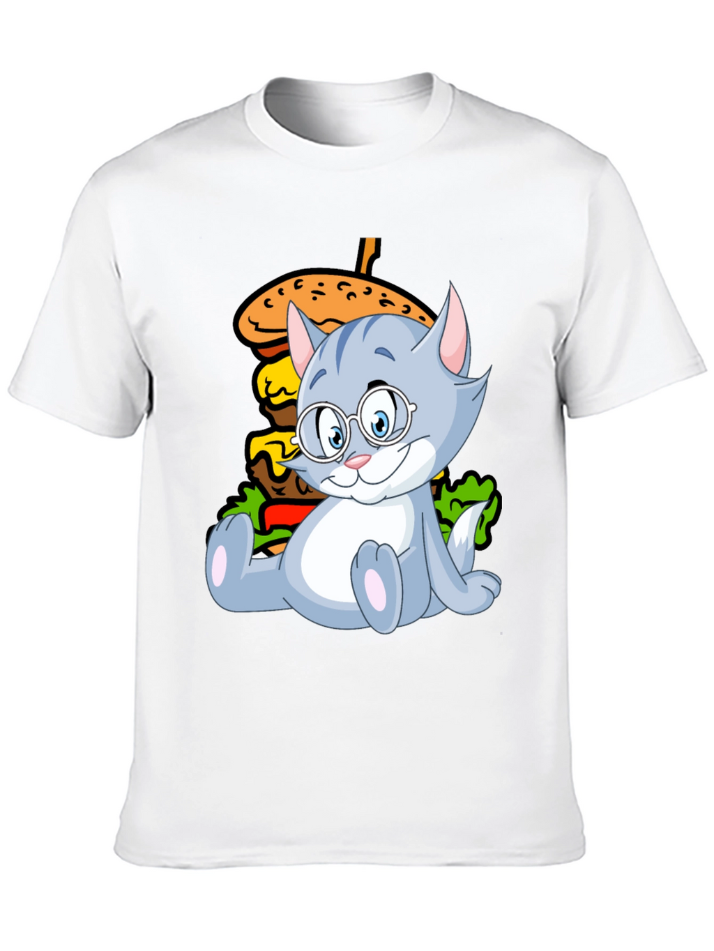 Cat and Burger Graphic Black T-Shirt