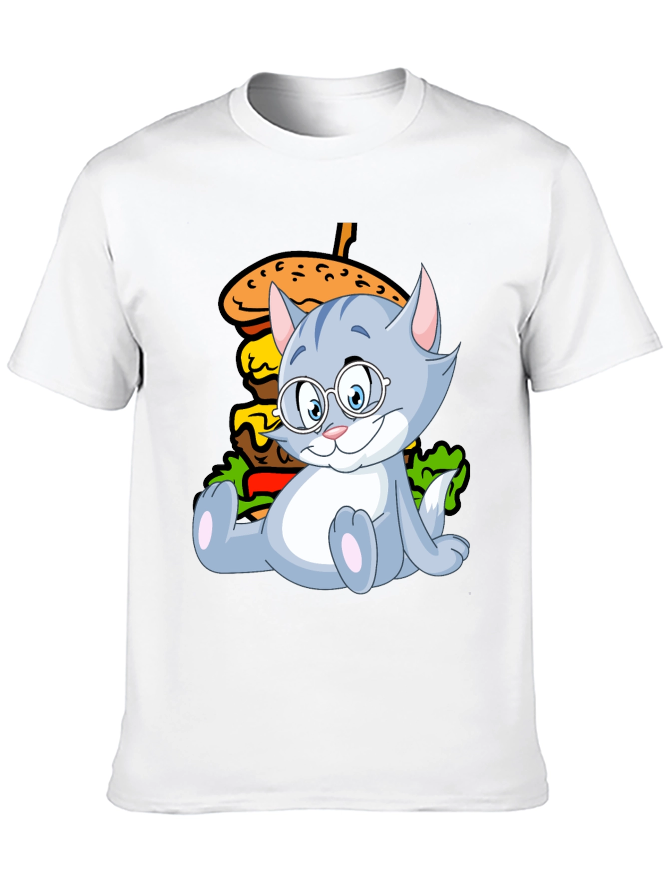Cat and Burger Graphic Black T-Shirt