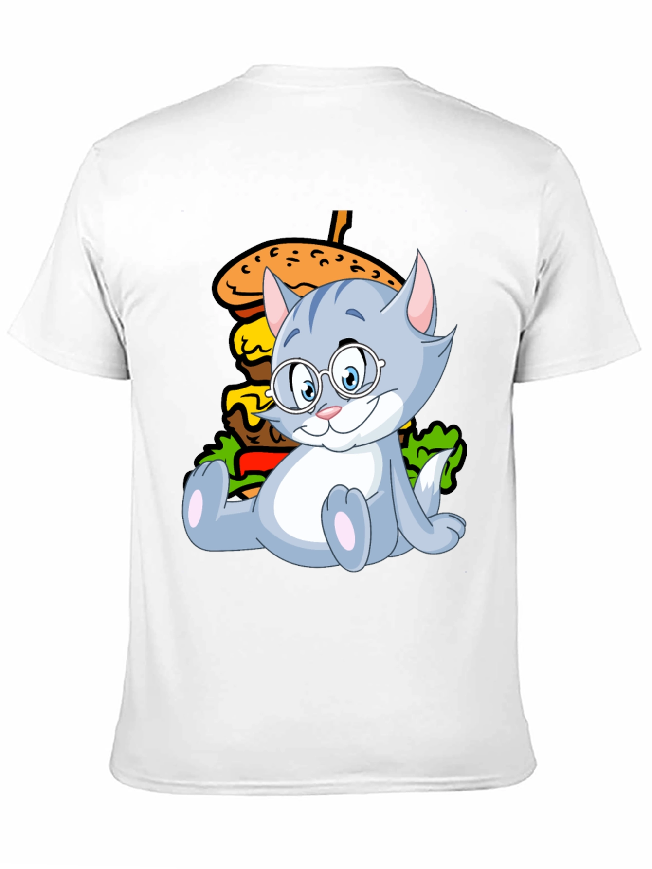 Cat and Burger Graphic Black T-Shirt