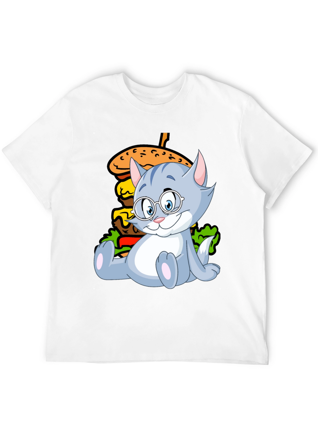 Cat and Burger Graphic Black T-Shirt