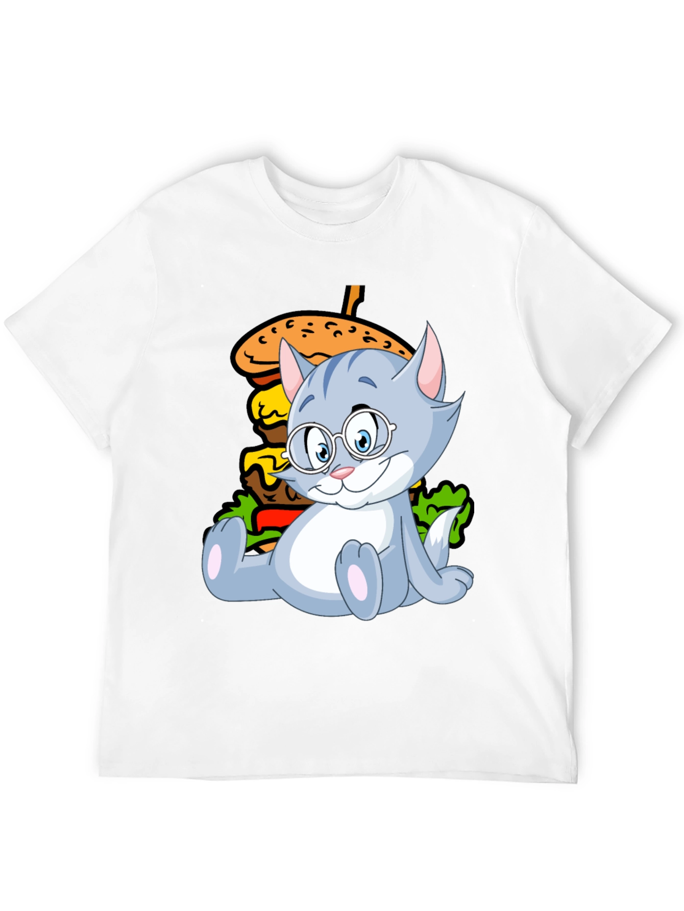 Cat and Burger Graphic Black T-Shirt