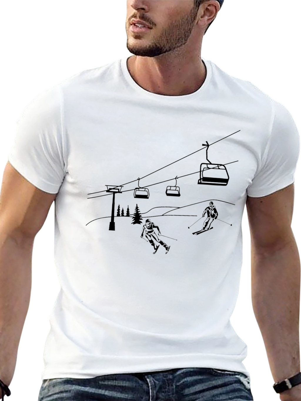 Skiing Scene Graphic Tee - Black