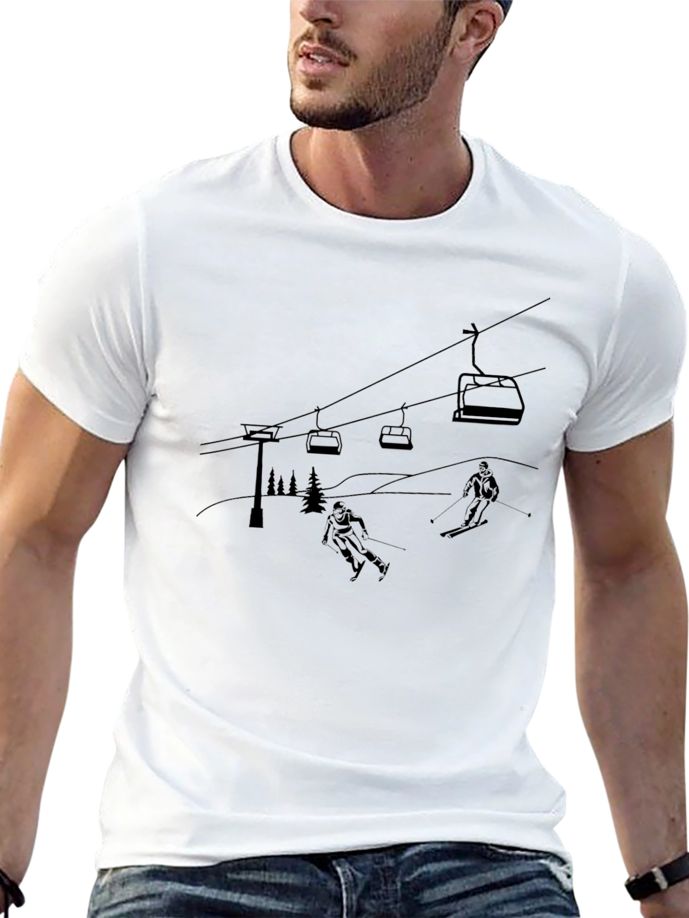 Skiing Scene Graphic Tee - Black