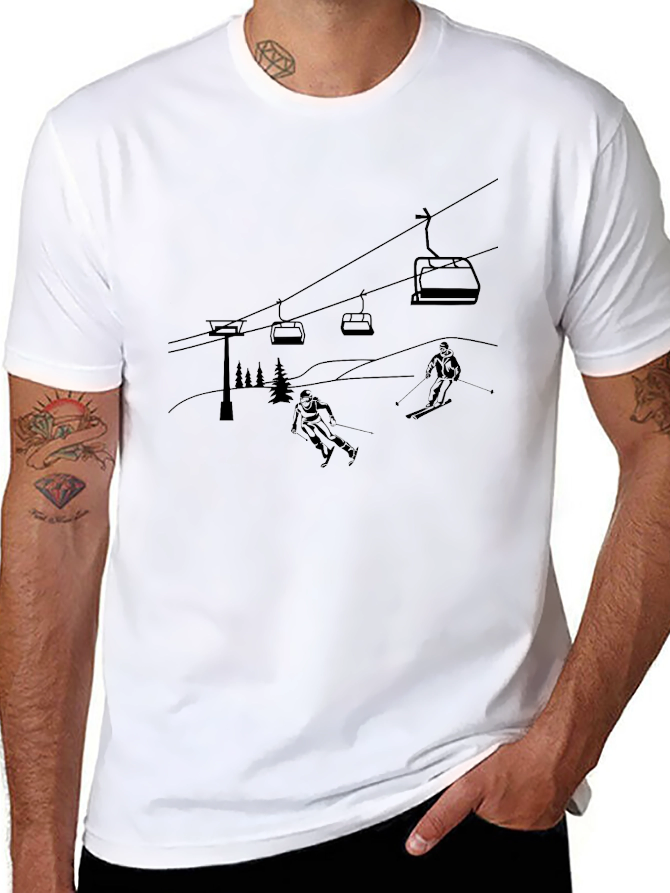 Skiing Scene Graphic Tee - Black