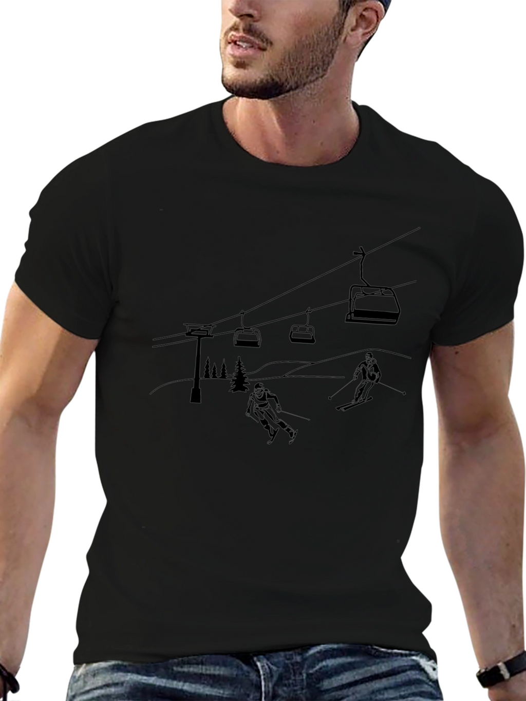Skiing Scene Graphic Tee - Black