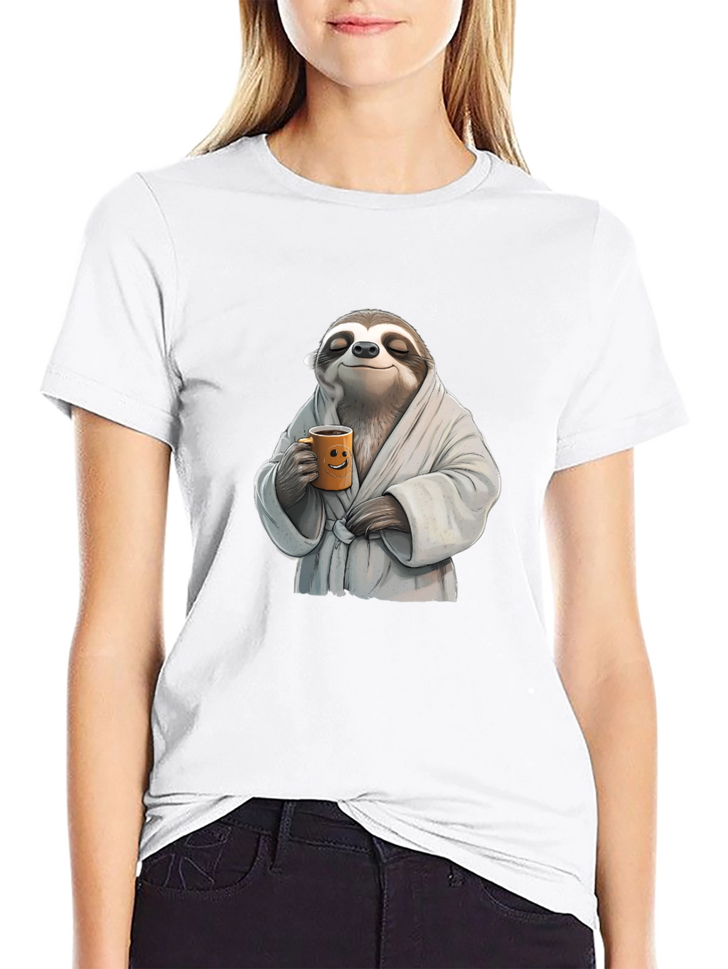 Relaxed Sloth Black T-Shirt - Coffee Time!