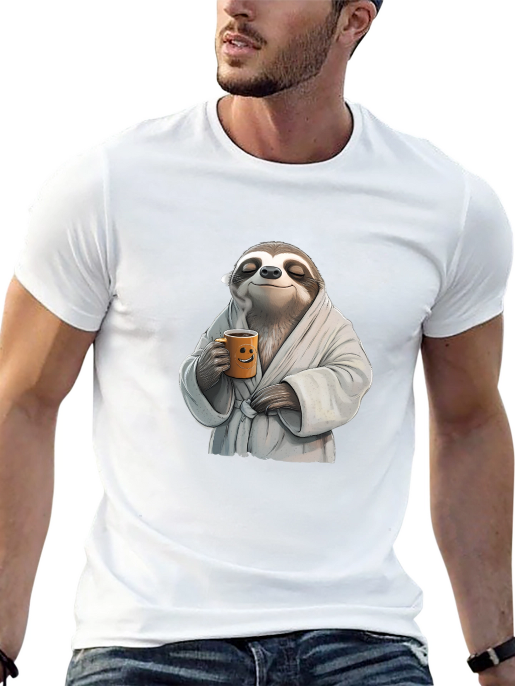 Relaxed Sloth Black T-Shirt - Coffee Time!