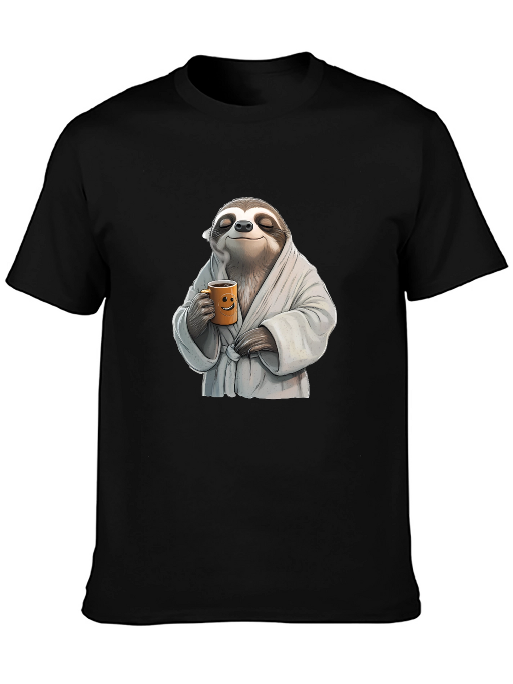 Relaxed Sloth Black T-Shirt - Coffee Time!