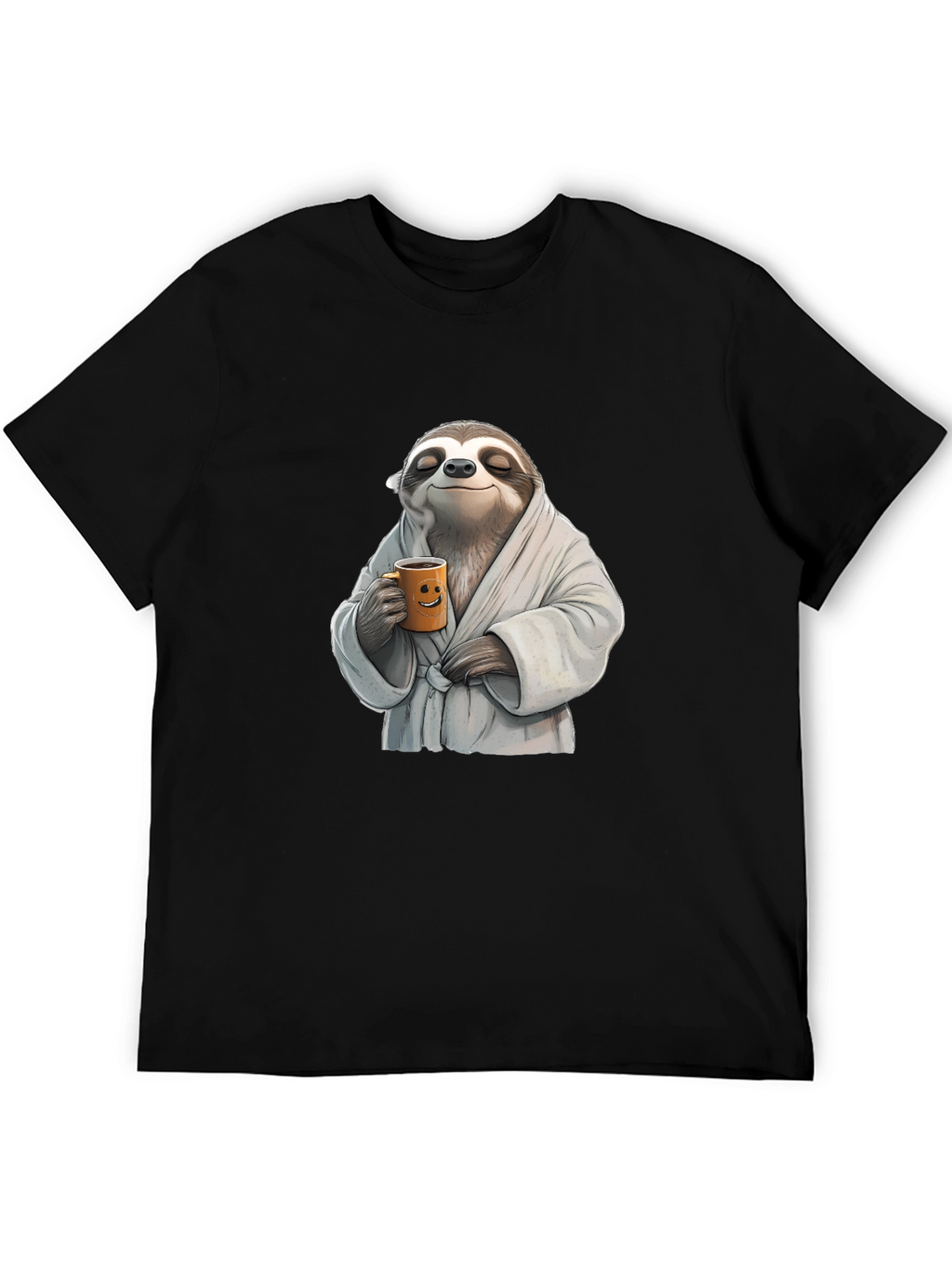 Relaxed Sloth Black T-Shirt - Coffee Time!