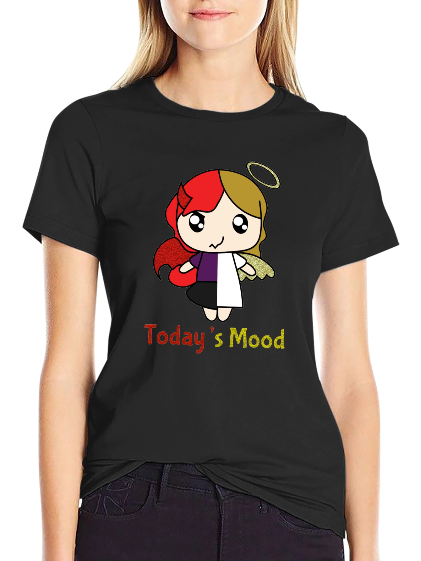 Todays Mood Angel Devil Cartoon T-Shirt