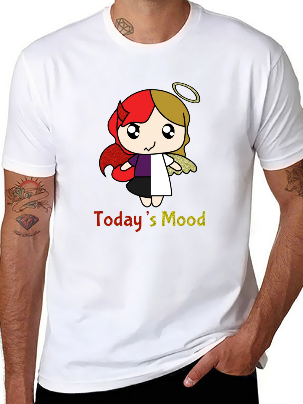 Todays Mood Angel Devil Cartoon T-Shirt