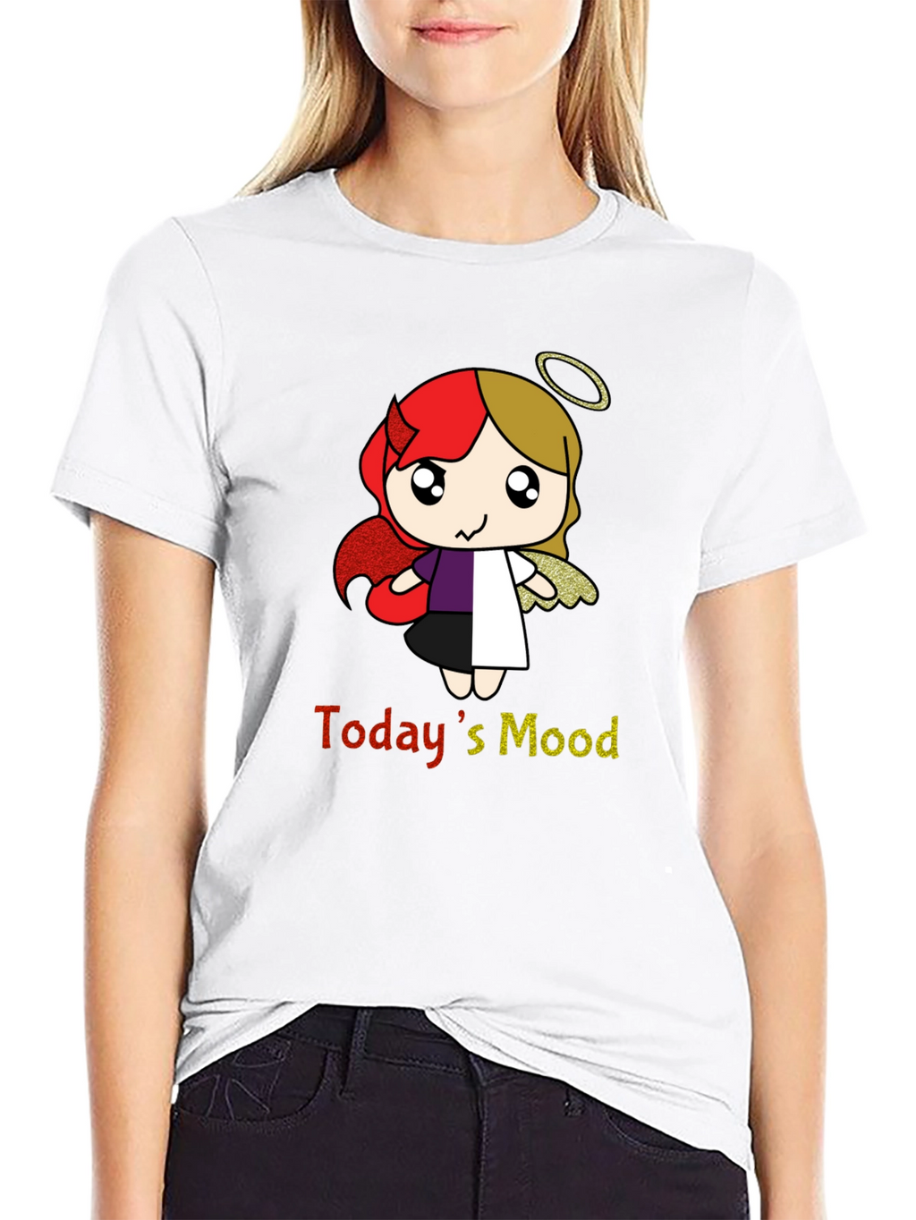 Todays Mood Angel Devil Cartoon T-Shirt