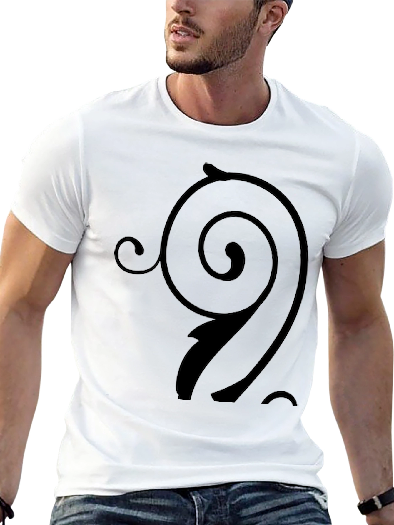 Stylish Black T-Shirt with Swirl Design