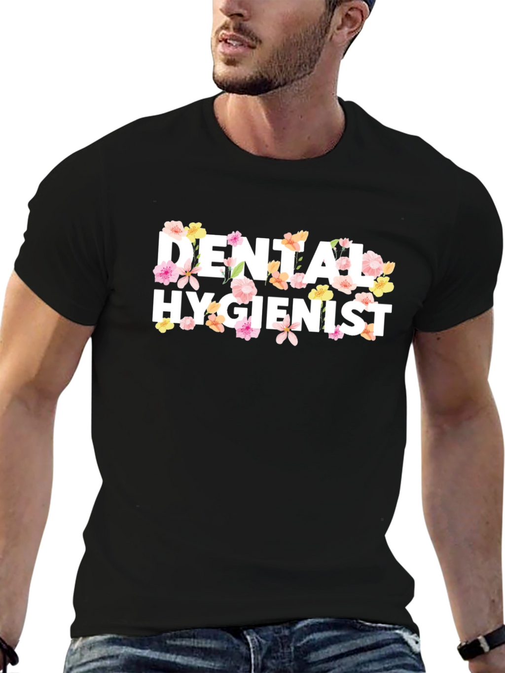 Floral Dental Hygienist Black T-Shirt