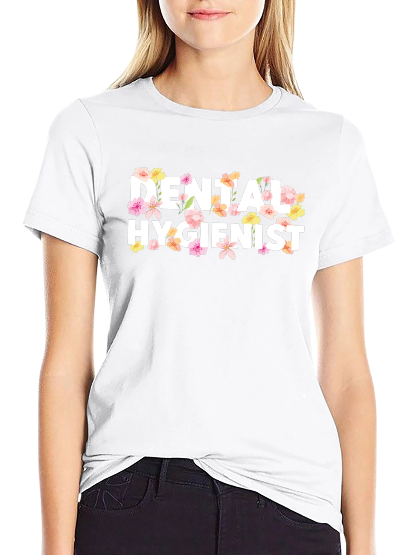 Floral Dental Hygienist Black T-Shirt