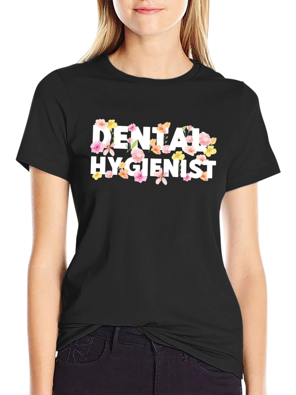 Floral Dental Hygienist Black T-Shirt