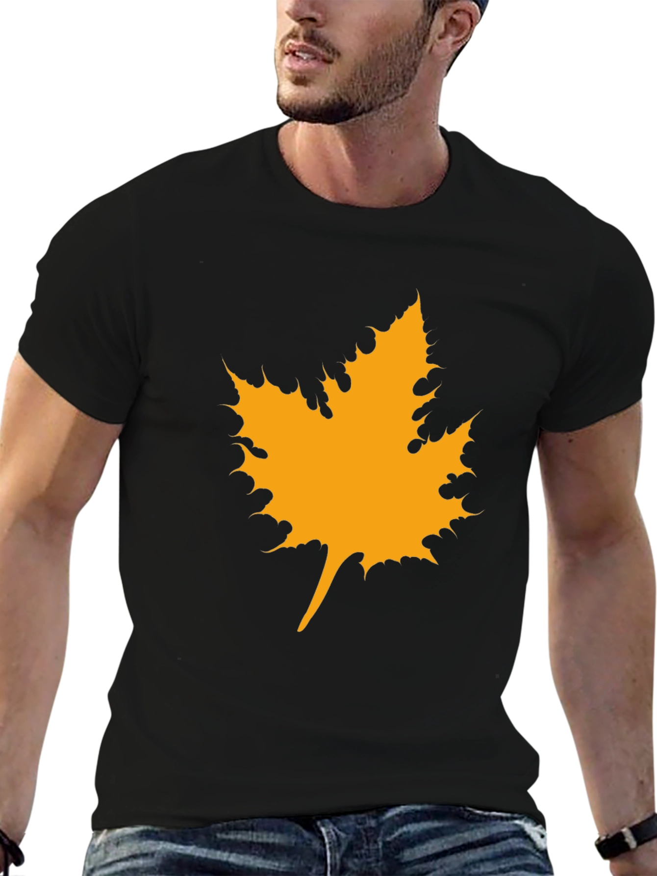 Maple Leaf Graphic Tee - Black Cotton Casual Shirt