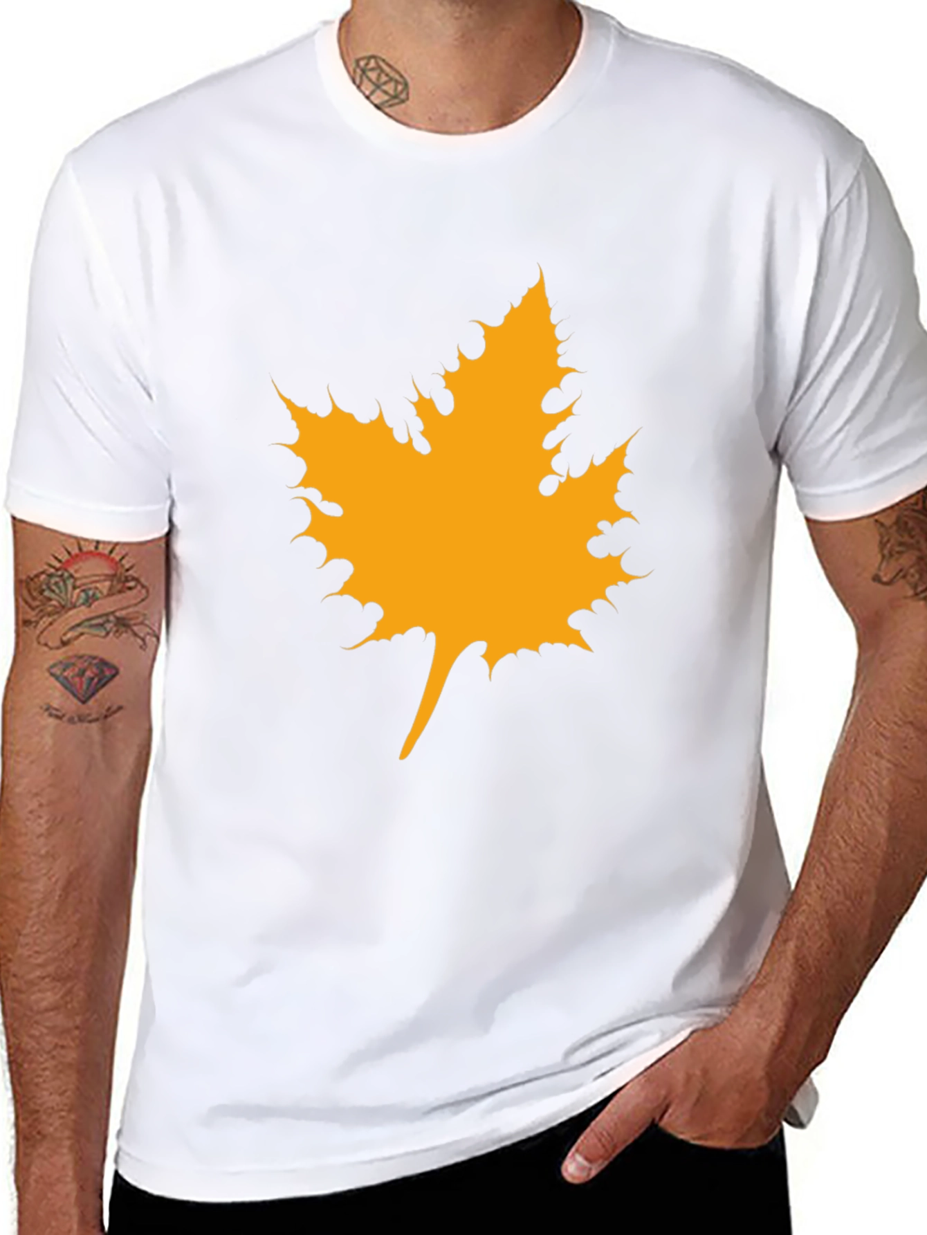 Maple Leaf Graphic Tee - Black Cotton Casual Shirt