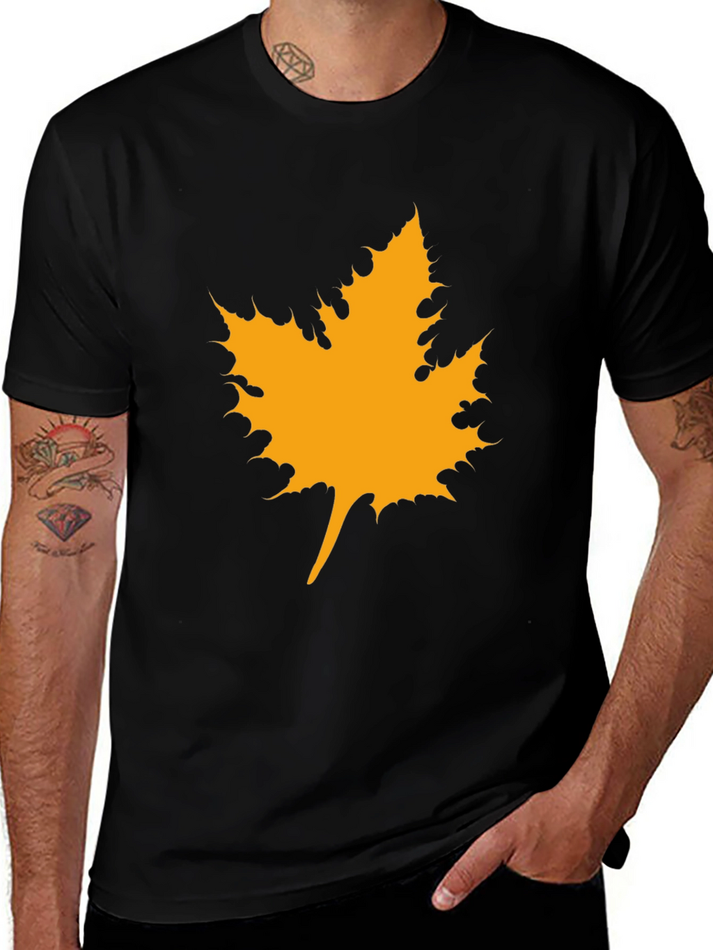 Maple Leaf Graphic Tee - Black Cotton Casual Shirt