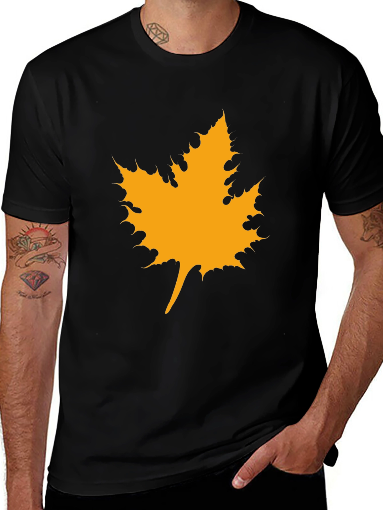 Maple Leaf Graphic Tee - Black Cotton Casual Shirt