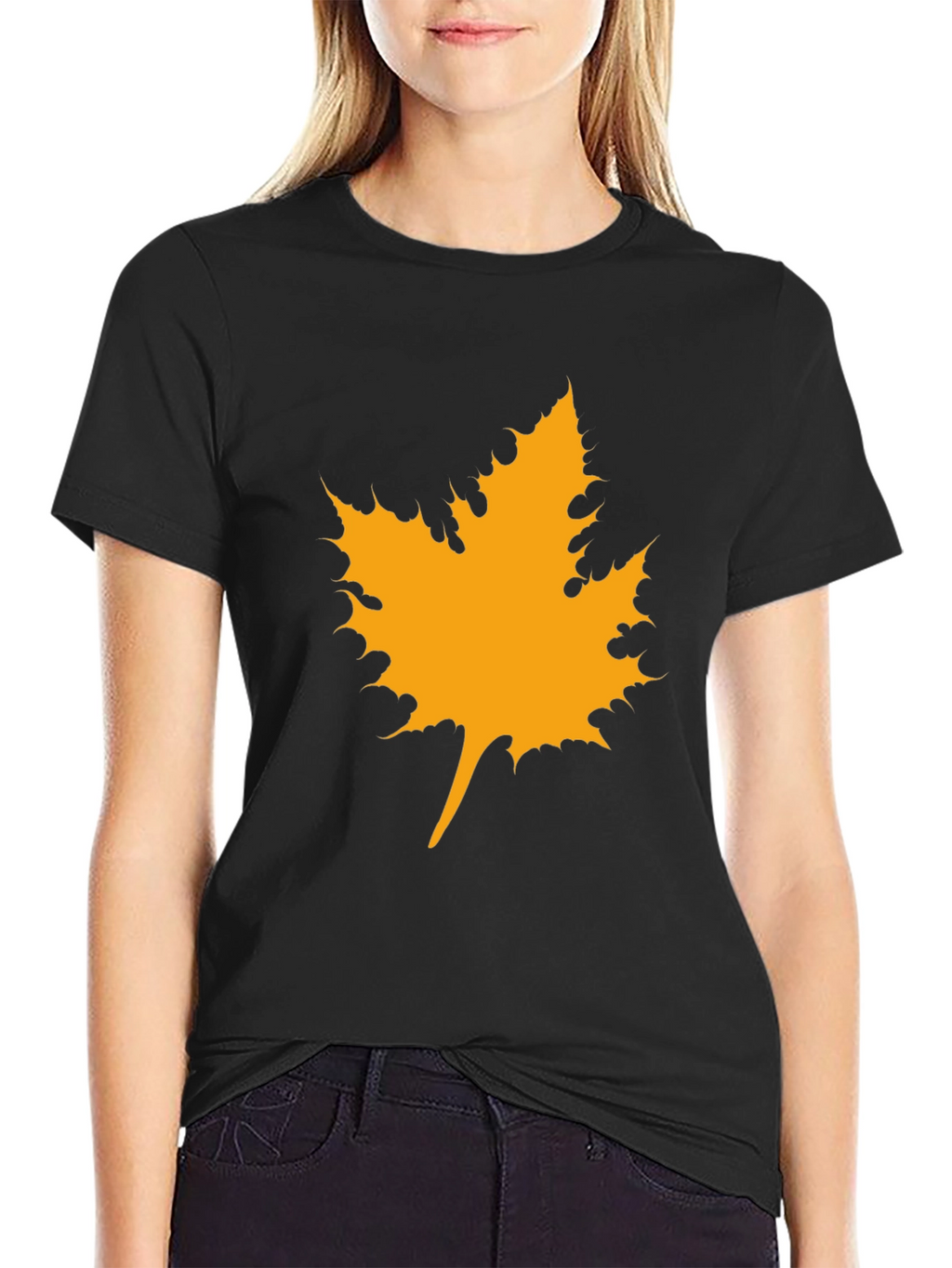 Maple Leaf Graphic Tee - Black Cotton Casual Shirt
