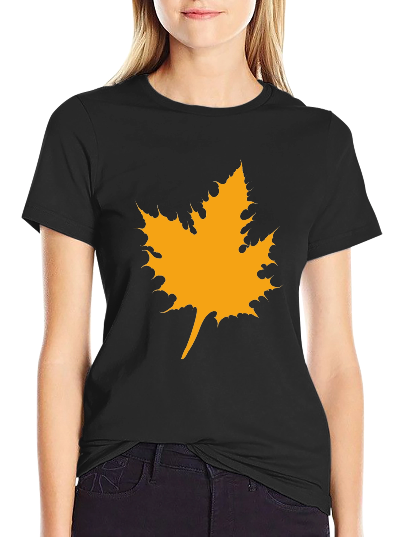 Maple Leaf Graphic Tee - Black Cotton Casual Shirt