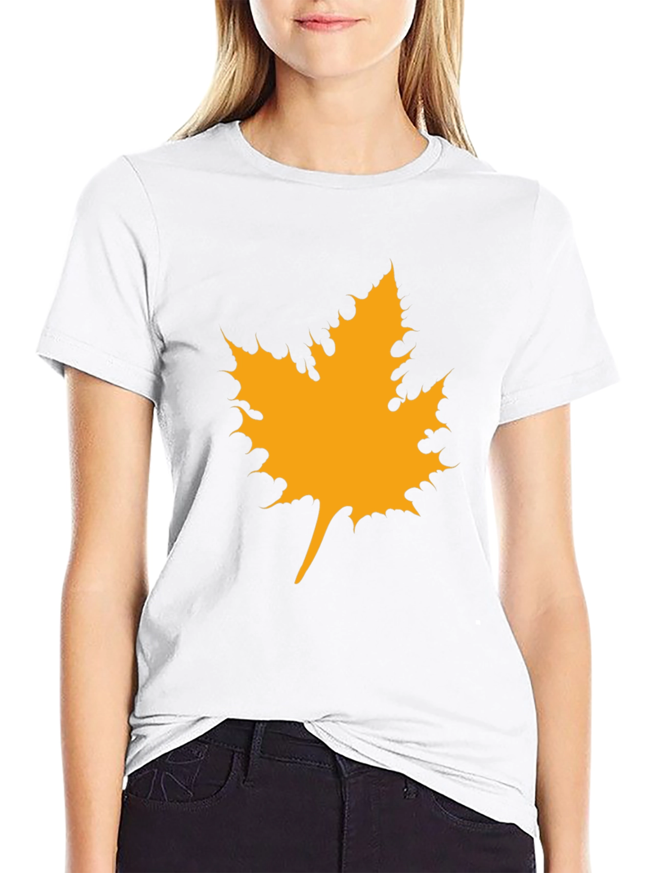 Maple Leaf Graphic Tee - Black Cotton Casual Shirt
