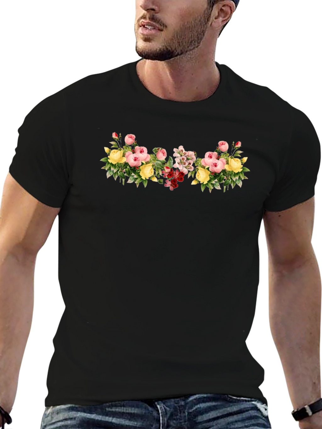 Floral Bouquet Graphic Tee - Black
