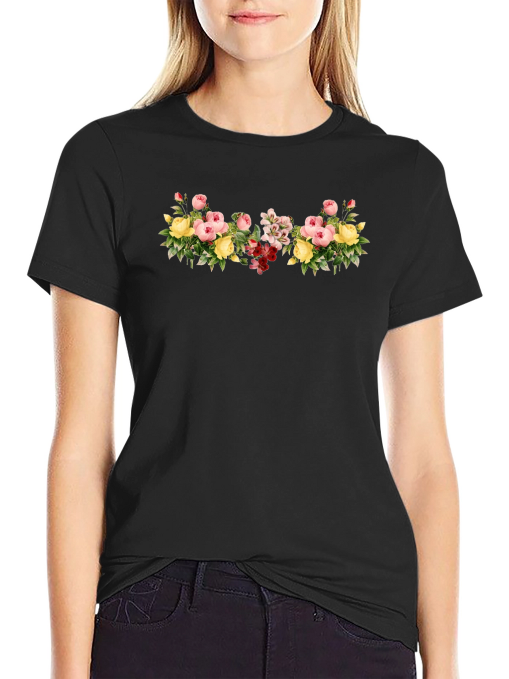 Floral Bouquet Graphic Tee - Black