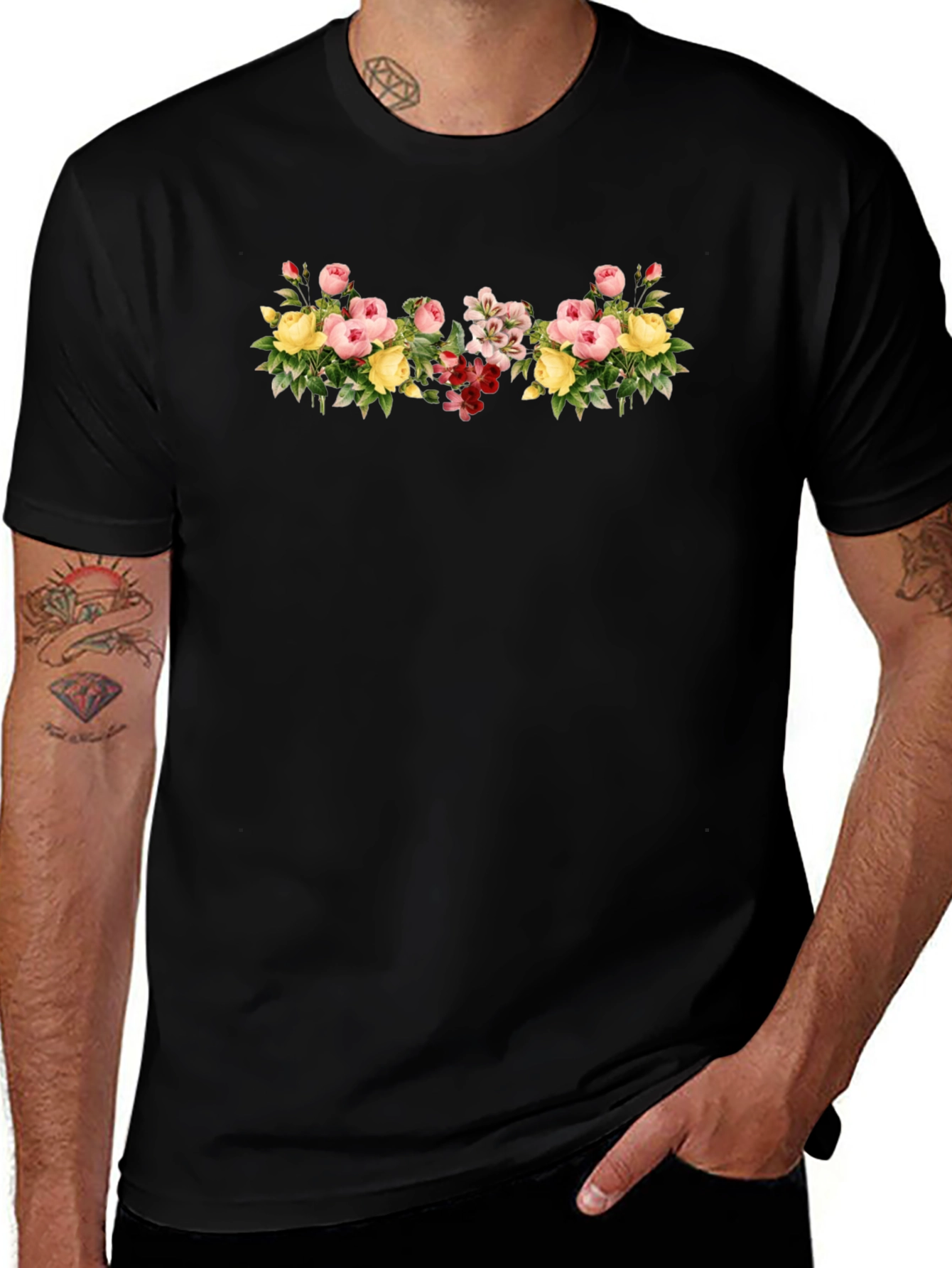 Floral Bouquet Graphic Tee - Black