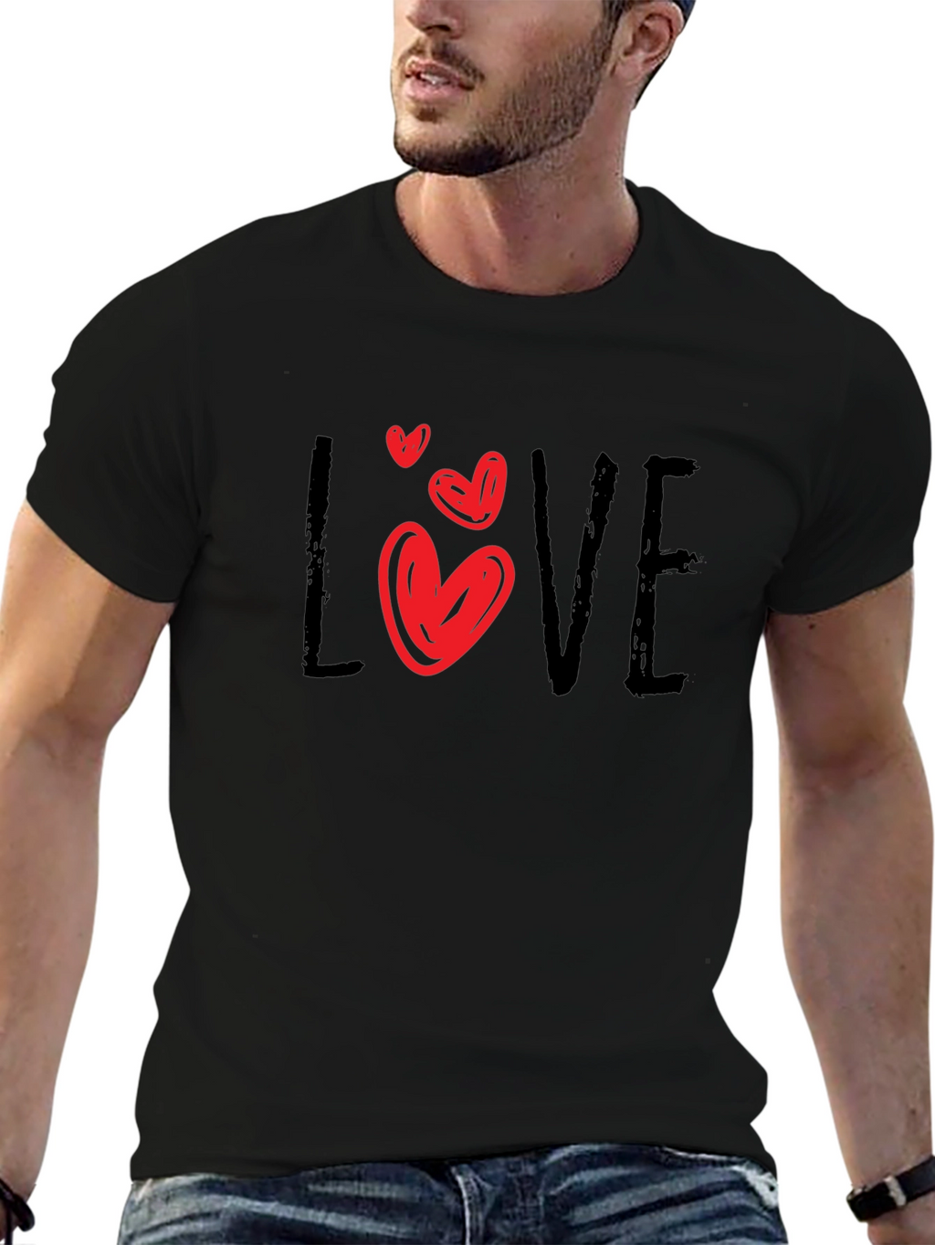 Love Heart Graphic Black T-Shirt