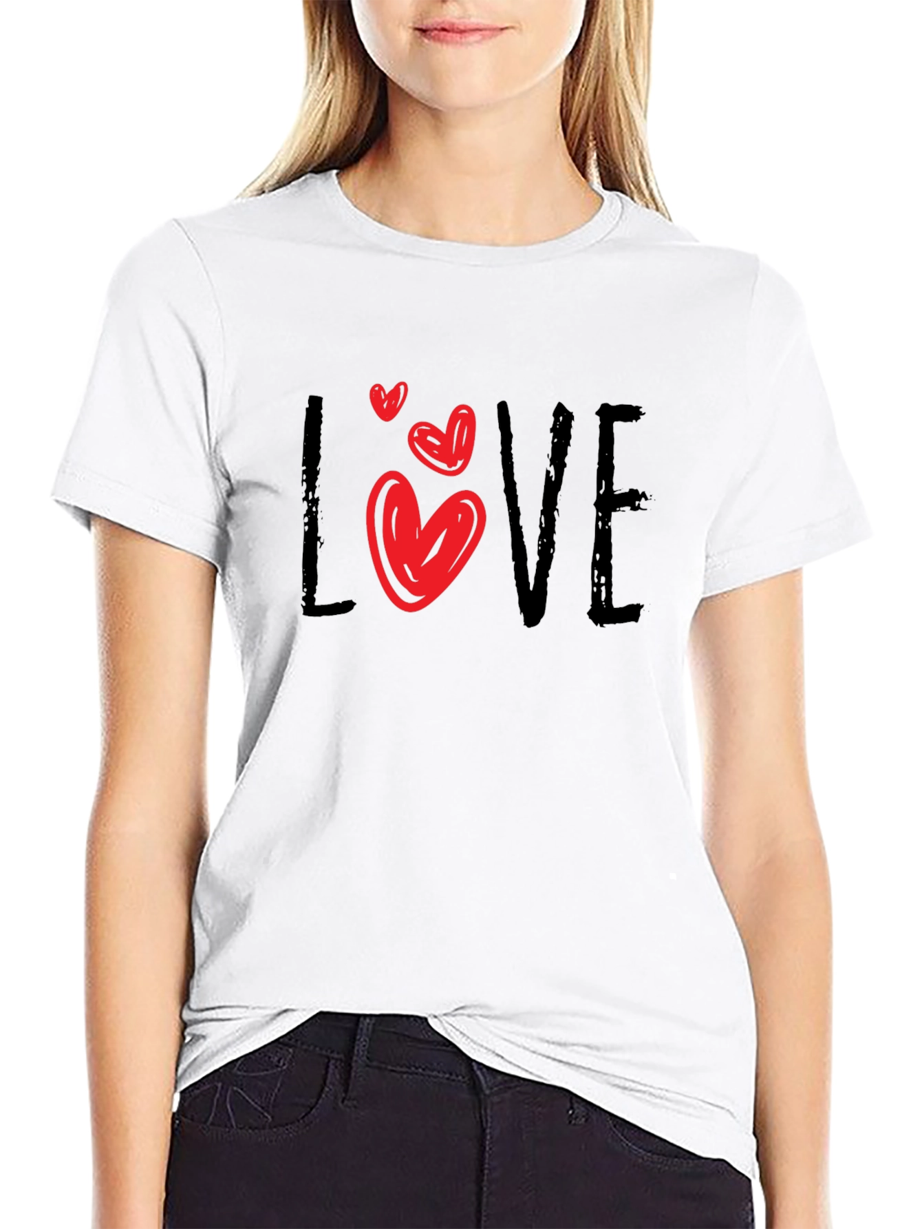Love Heart Graphic Black T-Shirt