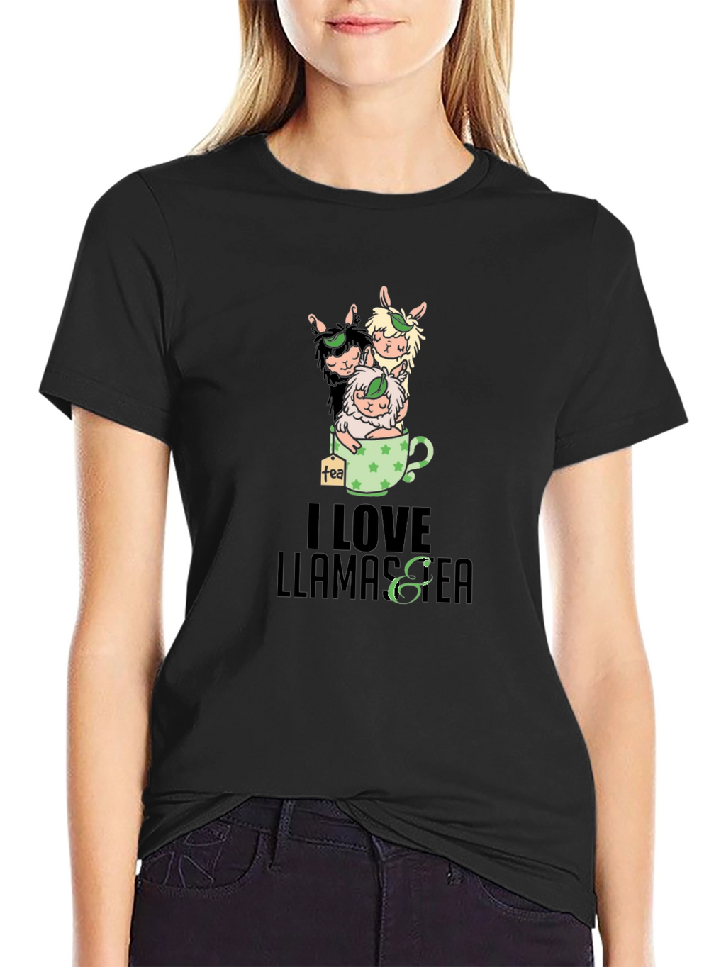 I Love Llamas & Tea Black T-Shirt